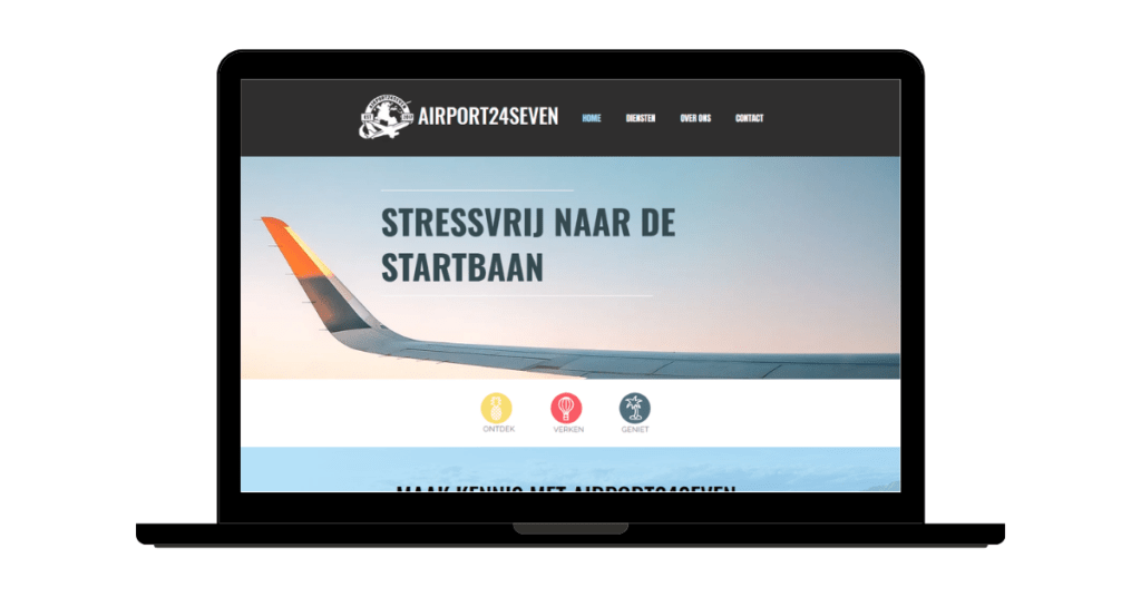 mockup van een laptop met de website van Airport24Seven op het scherm