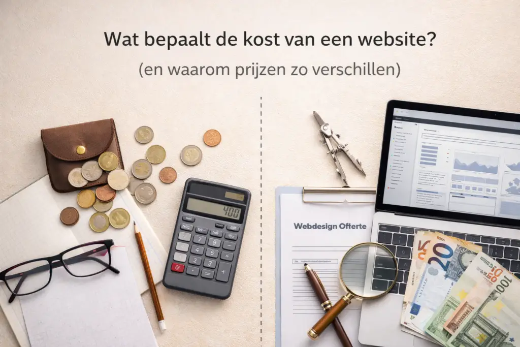 Afbeelding met een rekenmachine, een webdesign offerte, enkele eurobriefjes