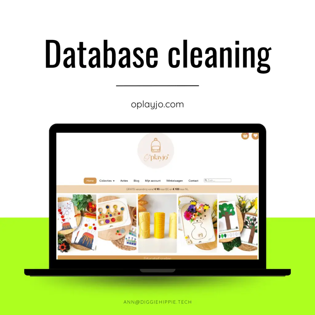 Oplayjo.com mockup met 'Database Cleaning' – case study over hoe Diggiehippie de website sneller en gebruiksvriendelijker maakte via database optimalisatie.