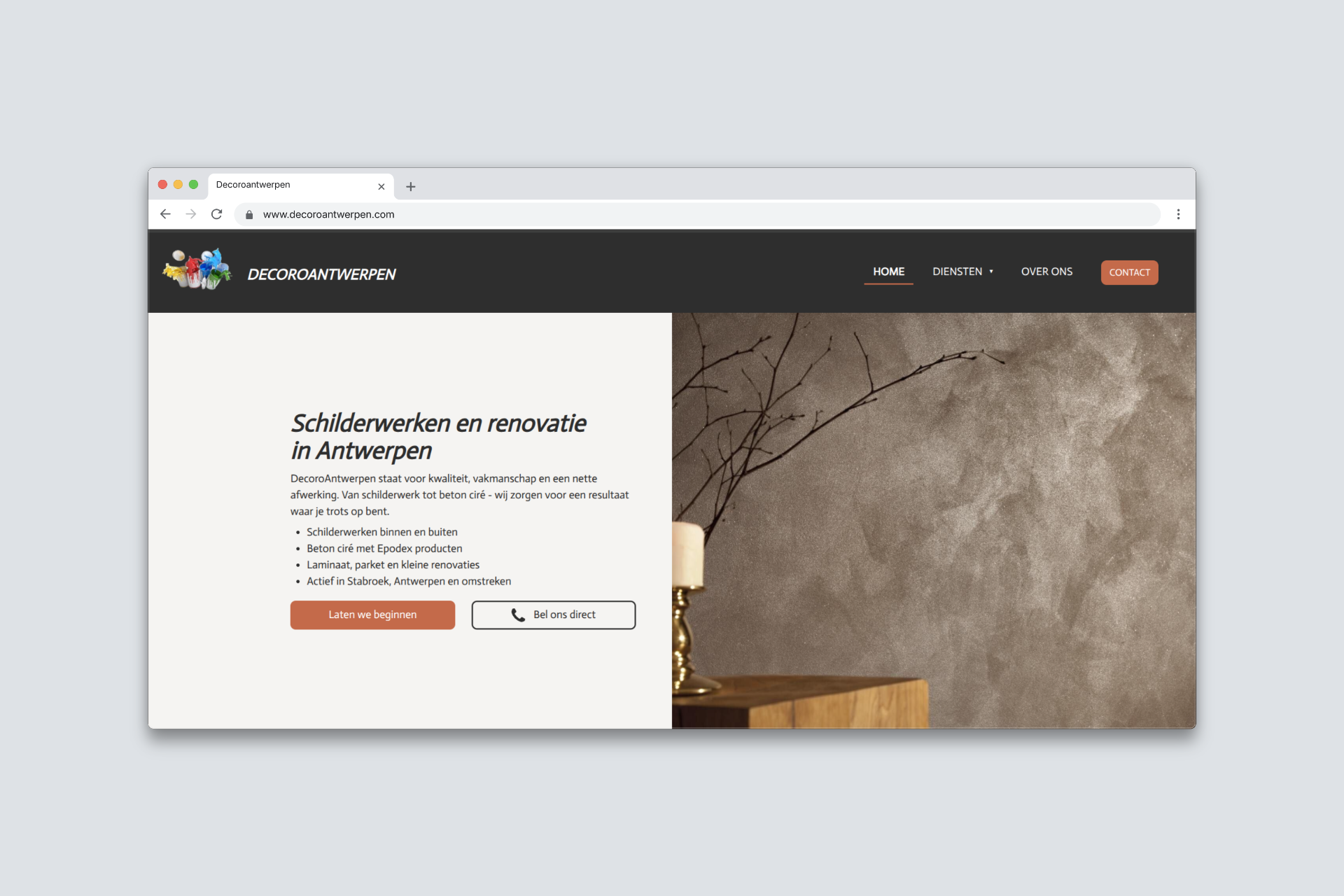 mockup van de website van DecoroAntwerpen