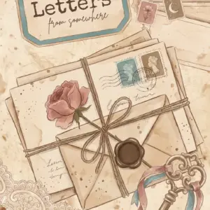 Design featuring the text ‘Wish you were here — greetings from the seaside,’ a red-and-white lighthouse, a flying seagull, blue waves, and seashells.